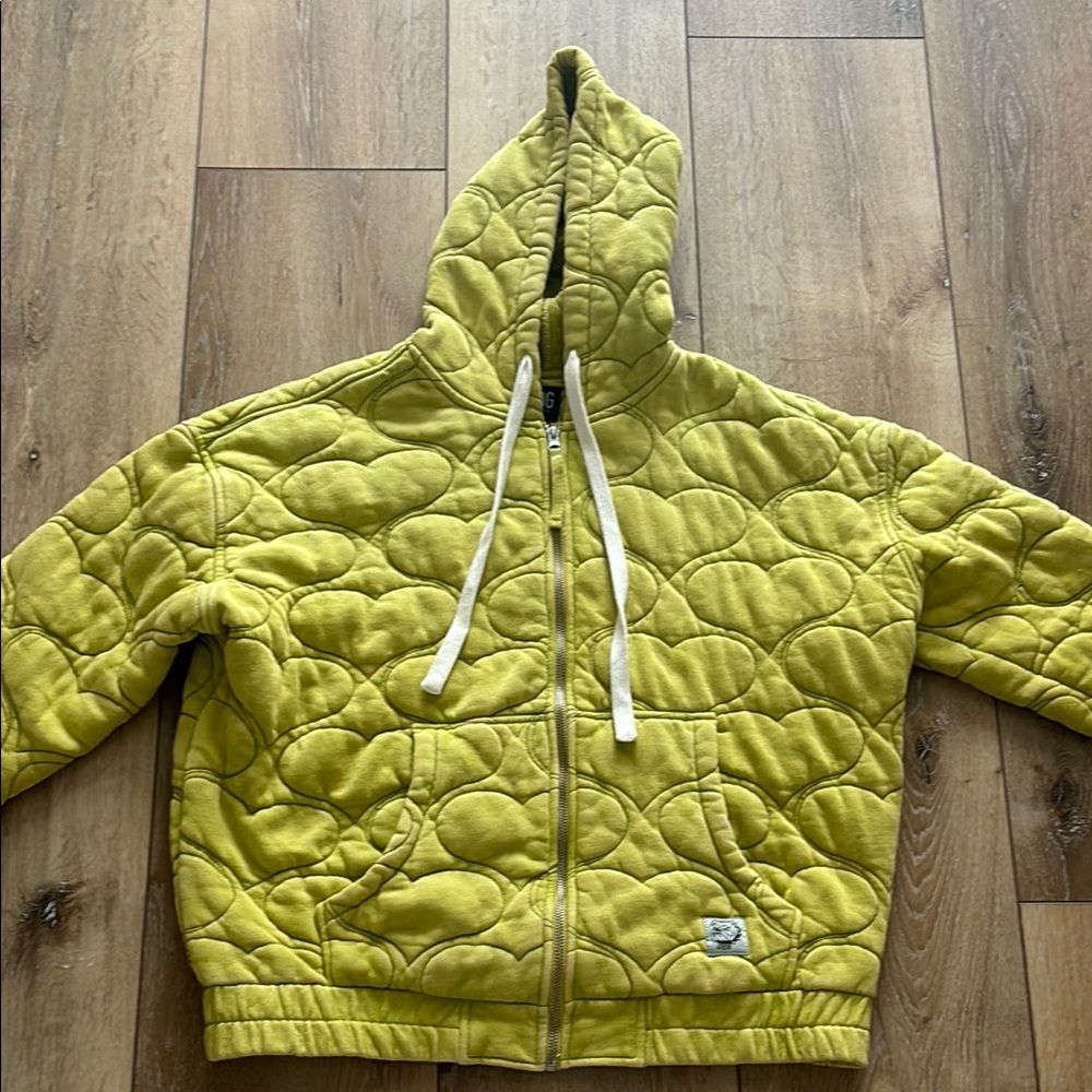 Urban outfitters Quilted green/yellow Hoodie with White Drawstrings